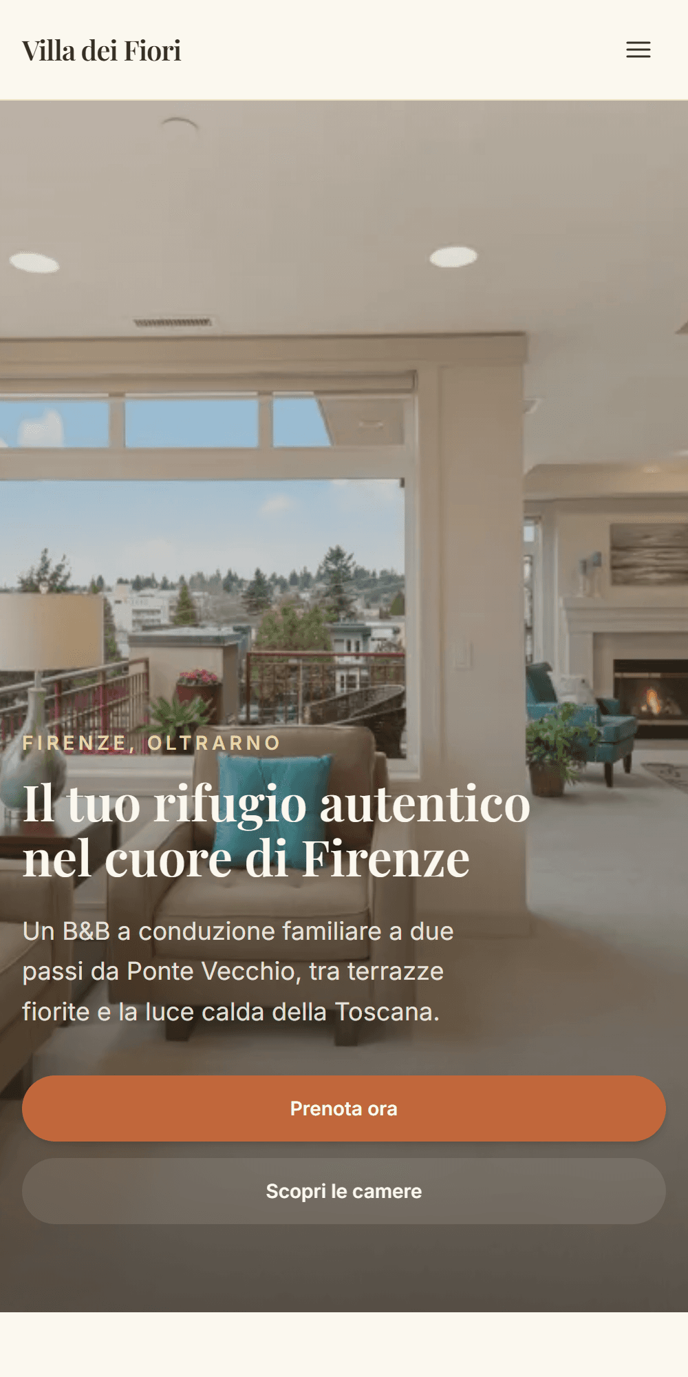 Anteprima dal telefono del sito dimostrativo Villa dei Fiori